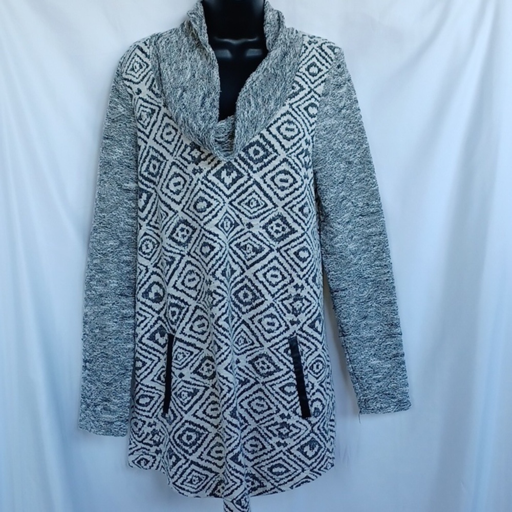 9H15 STCL Black White Knit Cowl Neck long sweater/Sweatshirt Sz L